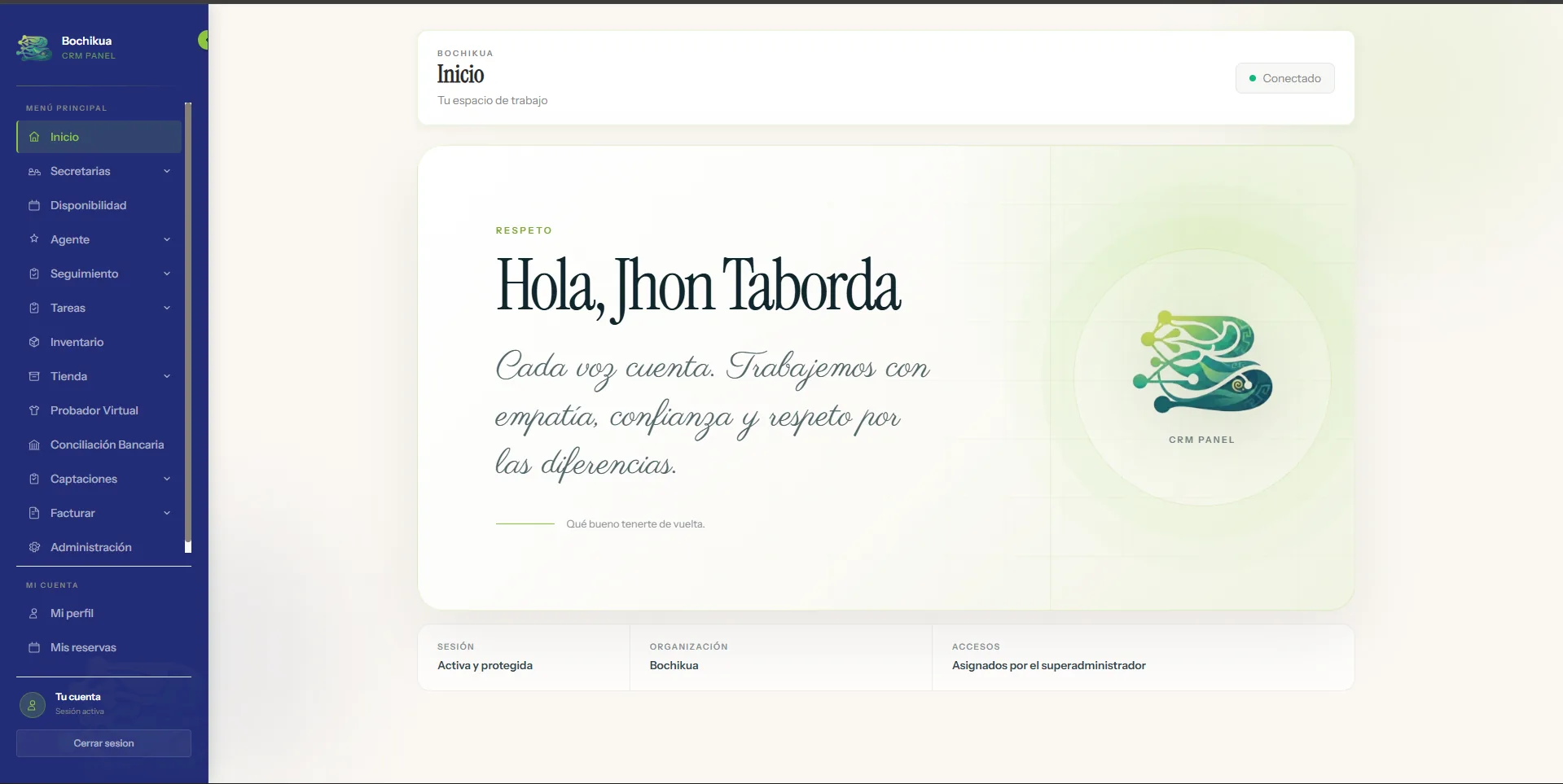 Panel del tenant Bochikua CRM
